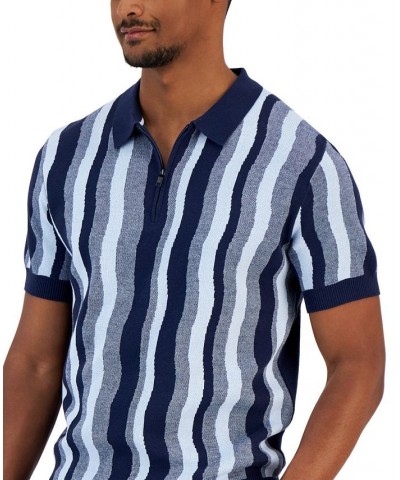 Men's Classic-Fit Wavy Stripe 1/4-Zip Sweater-Knit Polo Shirt Blue $12.00 Polo Shirts