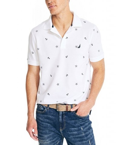 Men's Classic-Fit Anchor-Print Performance Deck Polo Shirt White $32.60 Shirts