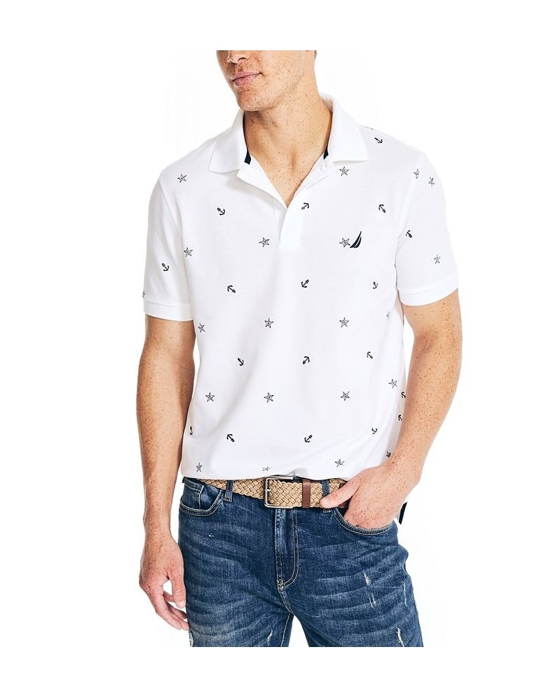 Men's Classic-Fit Anchor-Print Performance Deck Polo Shirt White $32.60 Shirts