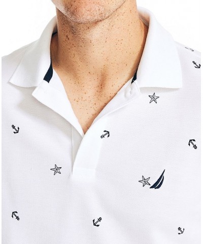 Men's Classic-Fit Anchor-Print Performance Deck Polo Shirt White $32.60 Shirts