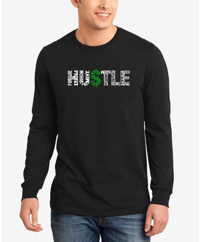 Men's Word Art Long Sleeve Hustle T-shirt Black $22.79 T-Shirts