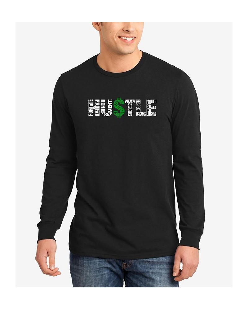 Men's Word Art Long Sleeve Hustle T-shirt Black $22.79 T-Shirts