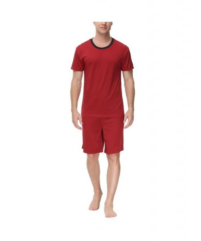 Men's Moisture-Wicking Crewneck T-Shirt & Shorts Pajama Set Red $17.76 Pajama