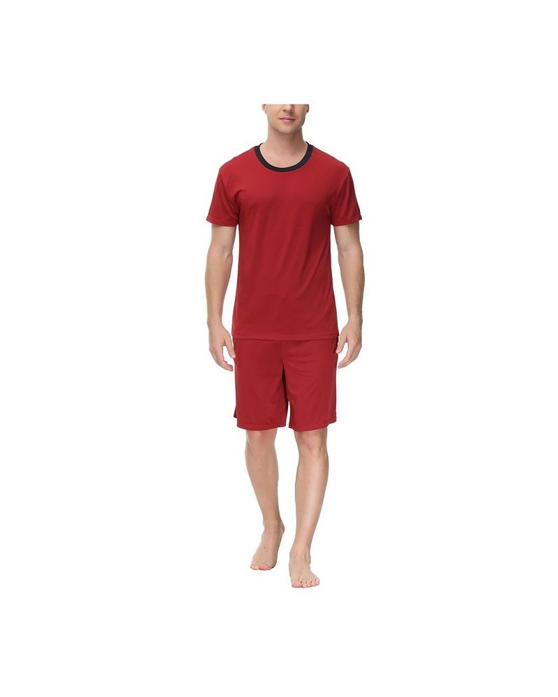 Men's Moisture-Wicking Crewneck T-Shirt & Shorts Pajama Set Red $17.76 Pajama