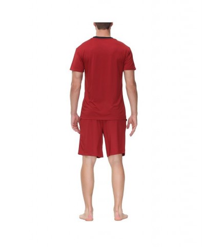 Men's Moisture-Wicking Crewneck T-Shirt & Shorts Pajama Set Red $17.76 Pajama