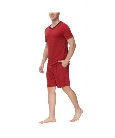 Men's Moisture-Wicking Crewneck T-Shirt & Shorts Pajama Set Red $17.76 Pajama