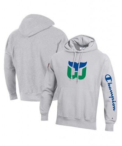 Men's Heathered Gray Hartford Whalers Reverse Weave Pullover Hoodie $36.90 Sweatshirt