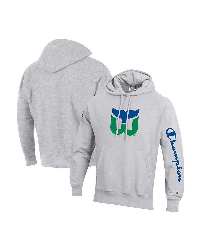 Men's Heathered Gray Hartford Whalers Reverse Weave Pullover Hoodie $36.90 Sweatshirt