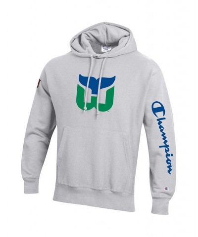 Men's Heathered Gray Hartford Whalers Reverse Weave Pullover Hoodie $36.90 Sweatshirt