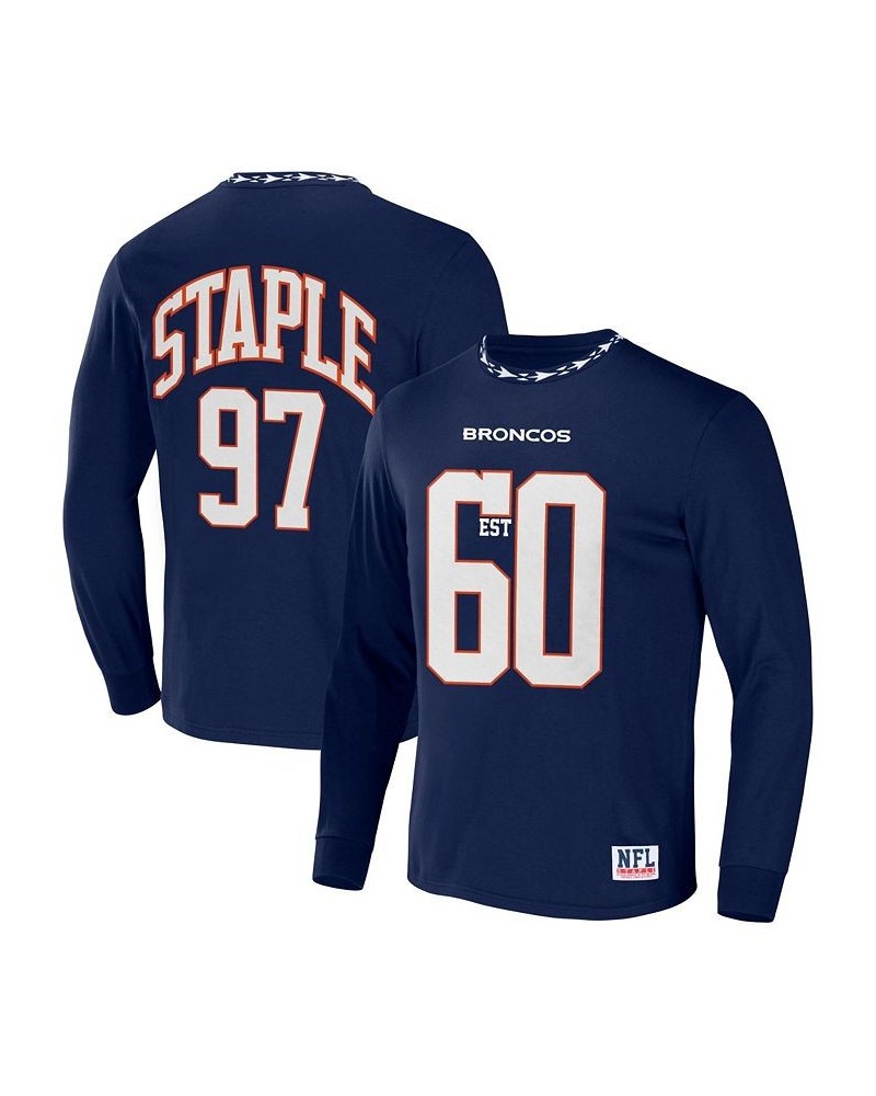 Men's NFL X Staple Navy Denver Broncos Core Long Sleeve Jersey Style T-shirt $28.19 T-Shirts