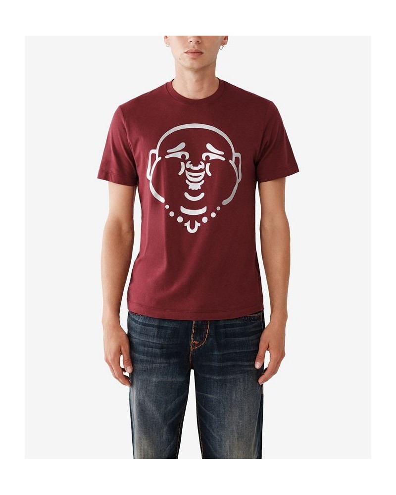 Men's Short Sleeve Matte Foil Buddha T-shirt Red $21.34 T-Shirts