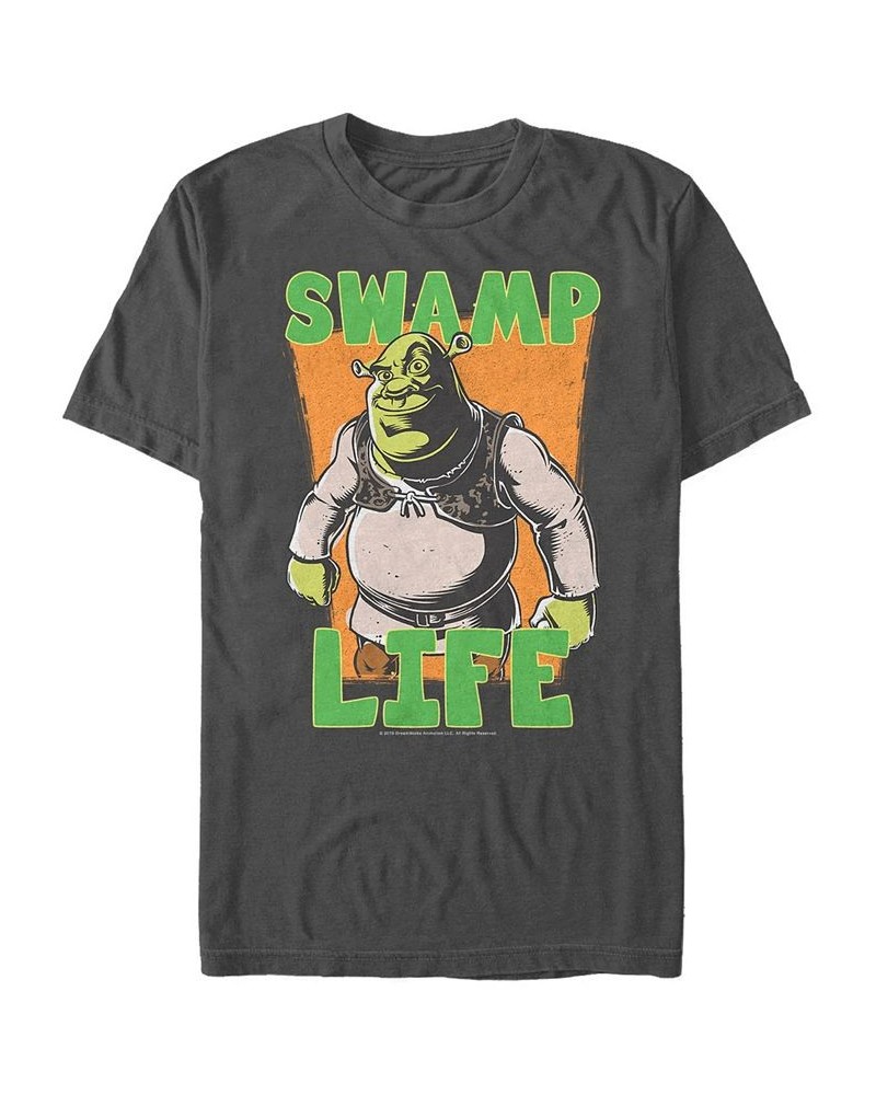 Shrek Men's Swamp Life Poster Short Sleeve T-Shirt Gray $19.24 T-Shirts