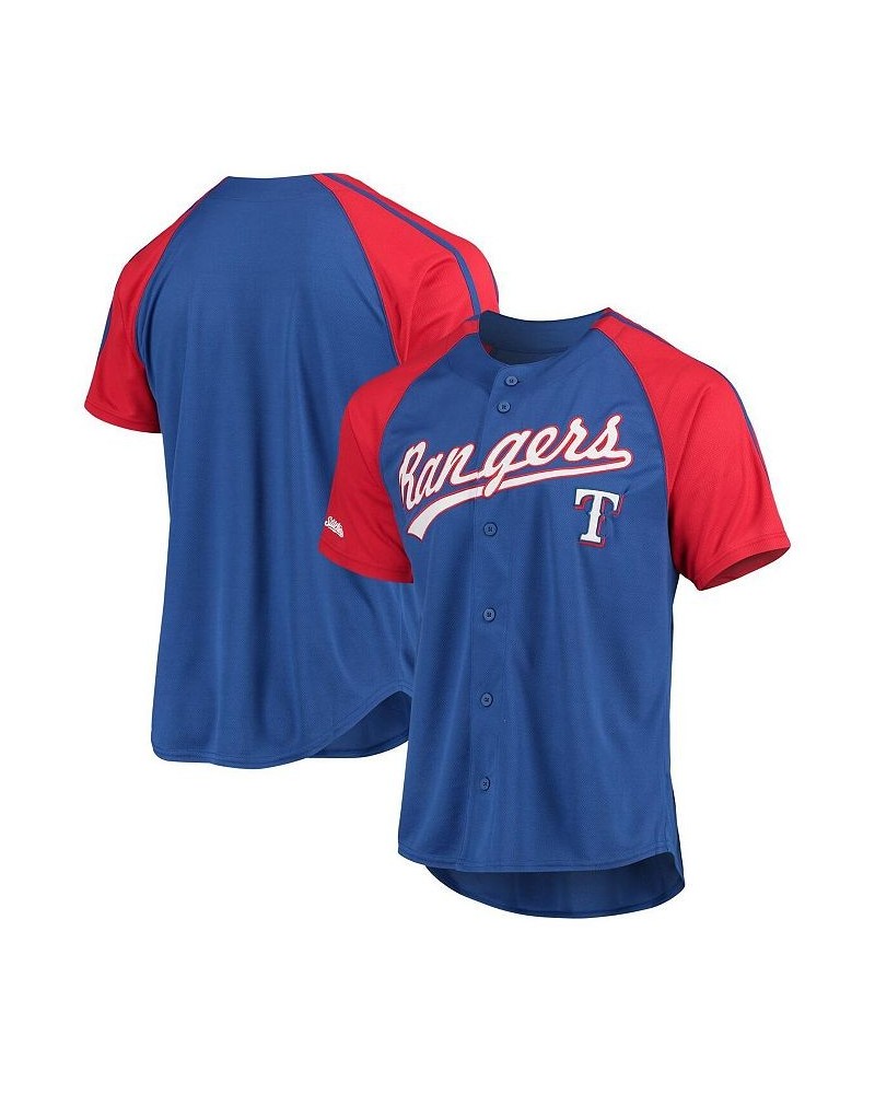 Men's Royal Texas Rangers Button-Down Raglan Replica Jersey $21.42 Jersey