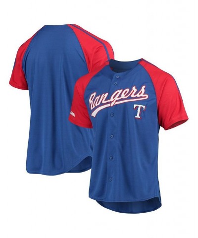 Men's Royal Texas Rangers Button-Down Raglan Replica Jersey $21.42 Jersey