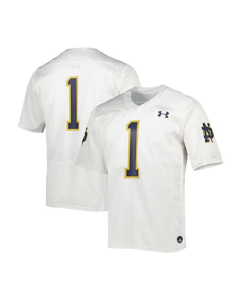 Men's 1 White Notre Dame Fighting Irish Team Wordmark Replica Football Jersey $36.00 Jersey