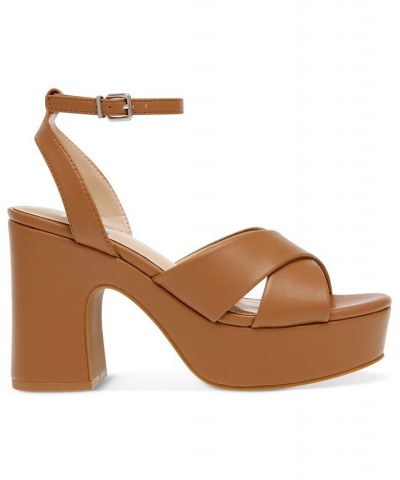 Women's Maggie Ankle-Strap Platform Sandals Brown $43.35 Shoes