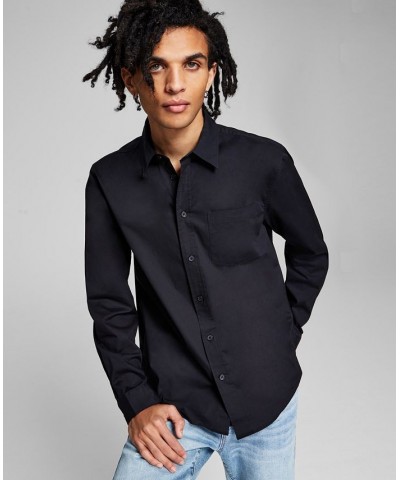 Men's Poplin Long-Sleeve Button-Up Shirt Black $16.80 Shirts