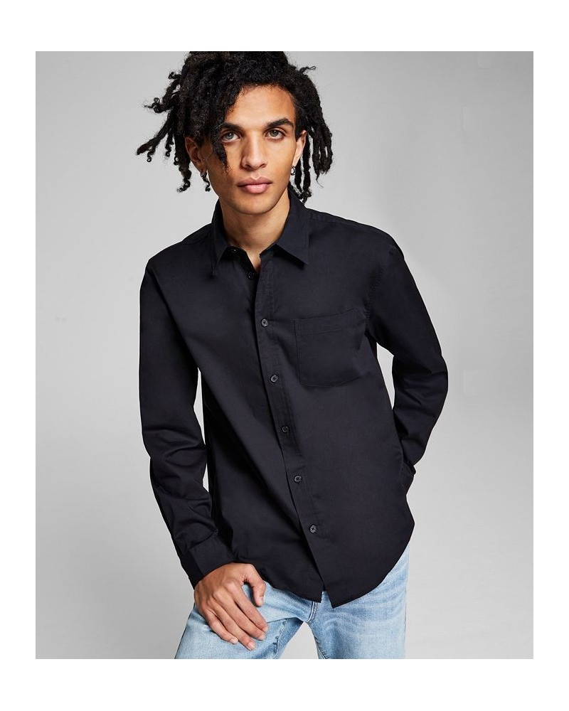 Men's Poplin Long-Sleeve Button-Up Shirt Black $16.80 Shirts