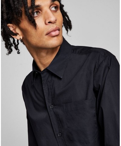 Men's Poplin Long-Sleeve Button-Up Shirt Black $16.80 Shirts