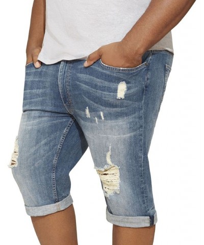 Men's Big Tall Distressed Wash Denim Shorts Blue $46.87 Shorts