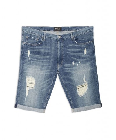 Men's Big Tall Distressed Wash Denim Shorts Blue $46.87 Shorts