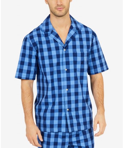 Men's Buffalo Plaid Short-Sleeve Cotton Pajama Shirt Blue $15.15 Pajama