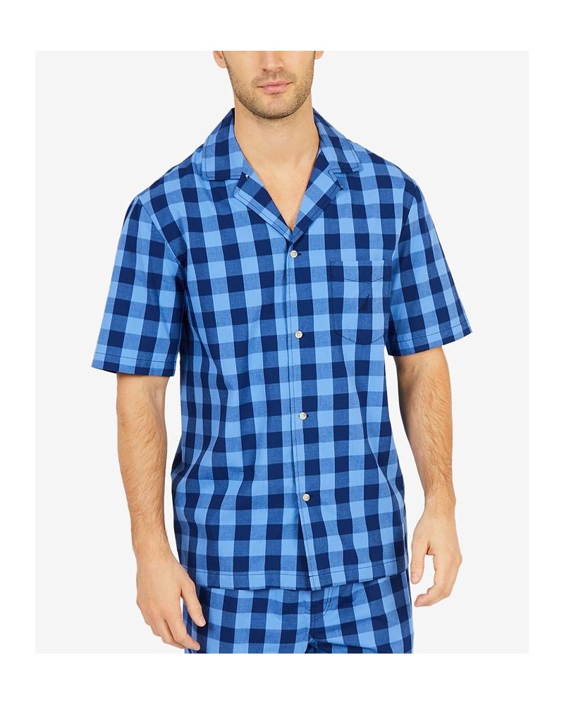 Men's Buffalo Plaid Short-Sleeve Cotton Pajama Shirt Blue $15.15 Pajama