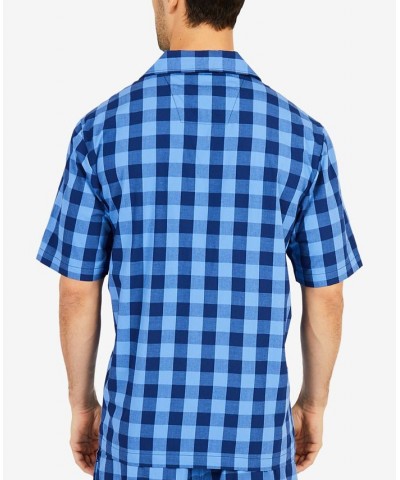 Men's Buffalo Plaid Short-Sleeve Cotton Pajama Shirt Blue $15.15 Pajama