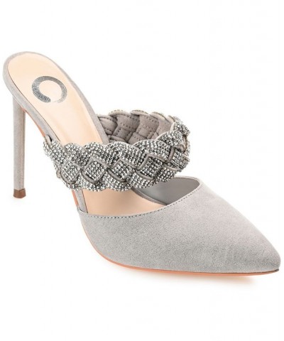 Women's Hazzl Braided Rhinestone Stilettos Gray $44.20 Shoes