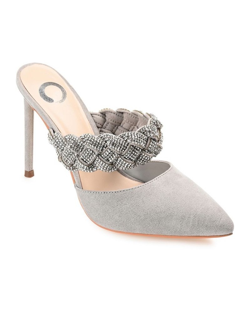 Women's Hazzl Braided Rhinestone Stilettos Gray $44.20 Shoes