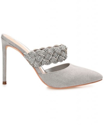 Women's Hazzl Braided Rhinestone Stilettos Gray $44.20 Shoes