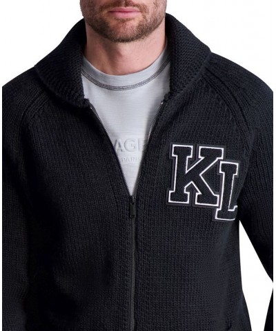 Men's Long Sleeve Varsity Shawl Collar Cardigan Sweater Black $62.70 Sweaters