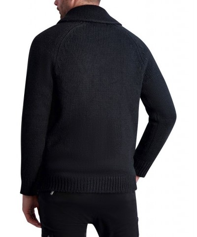 Men's Long Sleeve Varsity Shawl Collar Cardigan Sweater Black $62.70 Sweaters