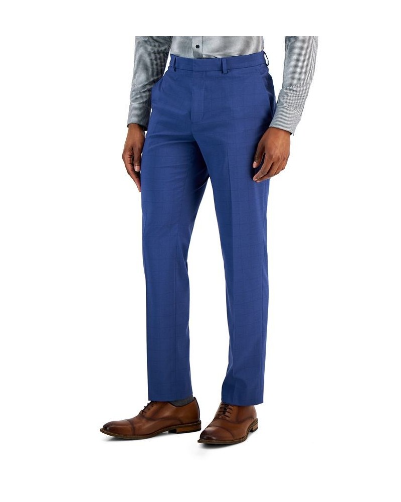 Men's Slim-Fit Tonal Windowpane Dress Pants Blue $27.83 Pants