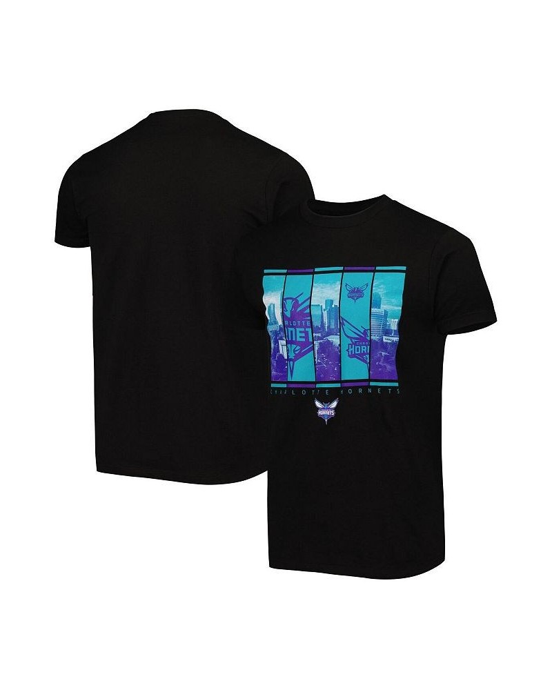 Men's Black Charlotte Hornets City Skyline T-shirt $23.39 T-Shirts