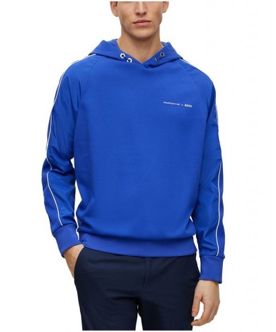 BOSS Men's Porsche Water-Repellent Mercerized-Cotton Blend Hoodie Blue $77.40 Sweatshirt