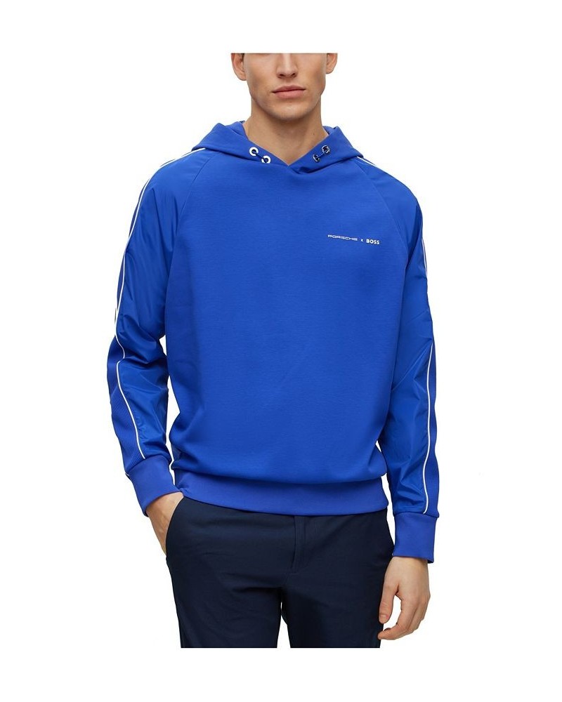 BOSS Men's Porsche Water-Repellent Mercerized-Cotton Blend Hoodie Blue $77.40 Sweatshirt