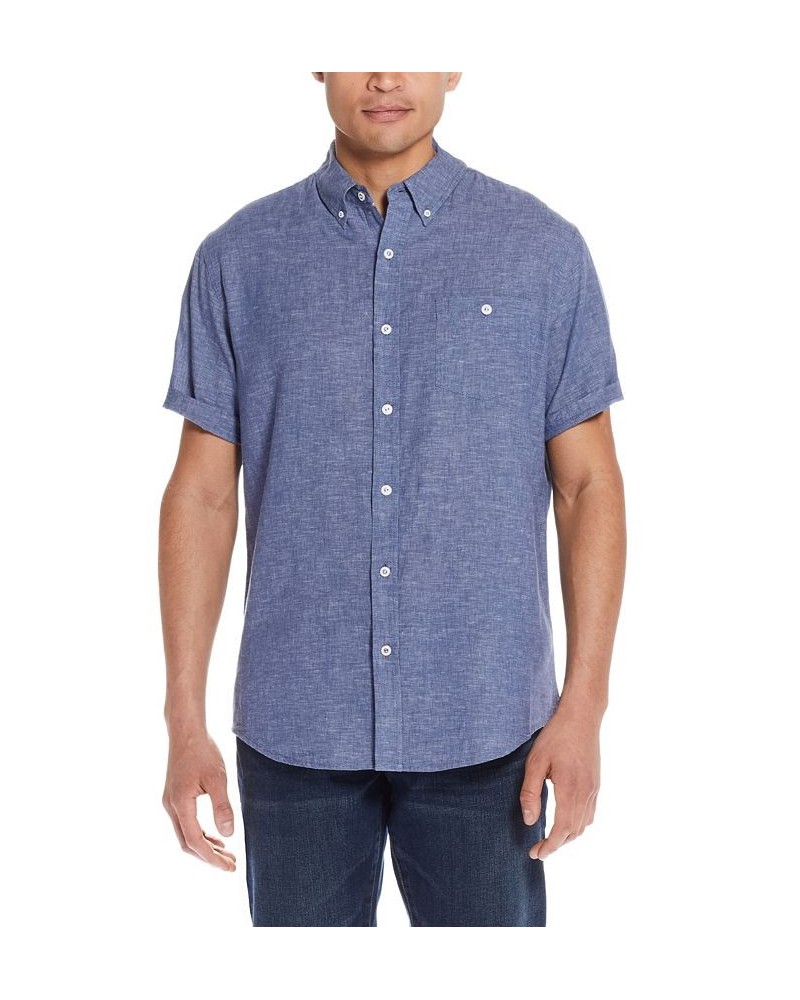 Men's Linen Cotton Slub Short Sleeve Button Down Shirt PD04 $37.10 Shirts