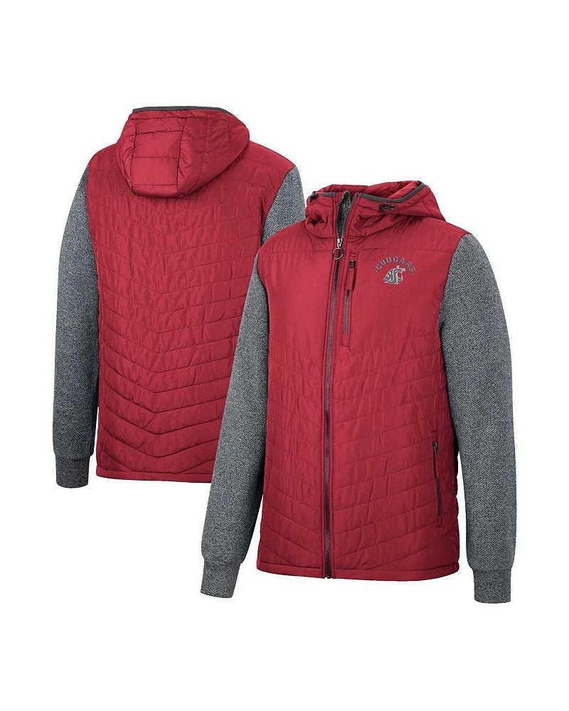 Men's Crimson, Charcoal Washington State Cougars Course Herringbone Full-Zip Hoodie $36.90 Jackets