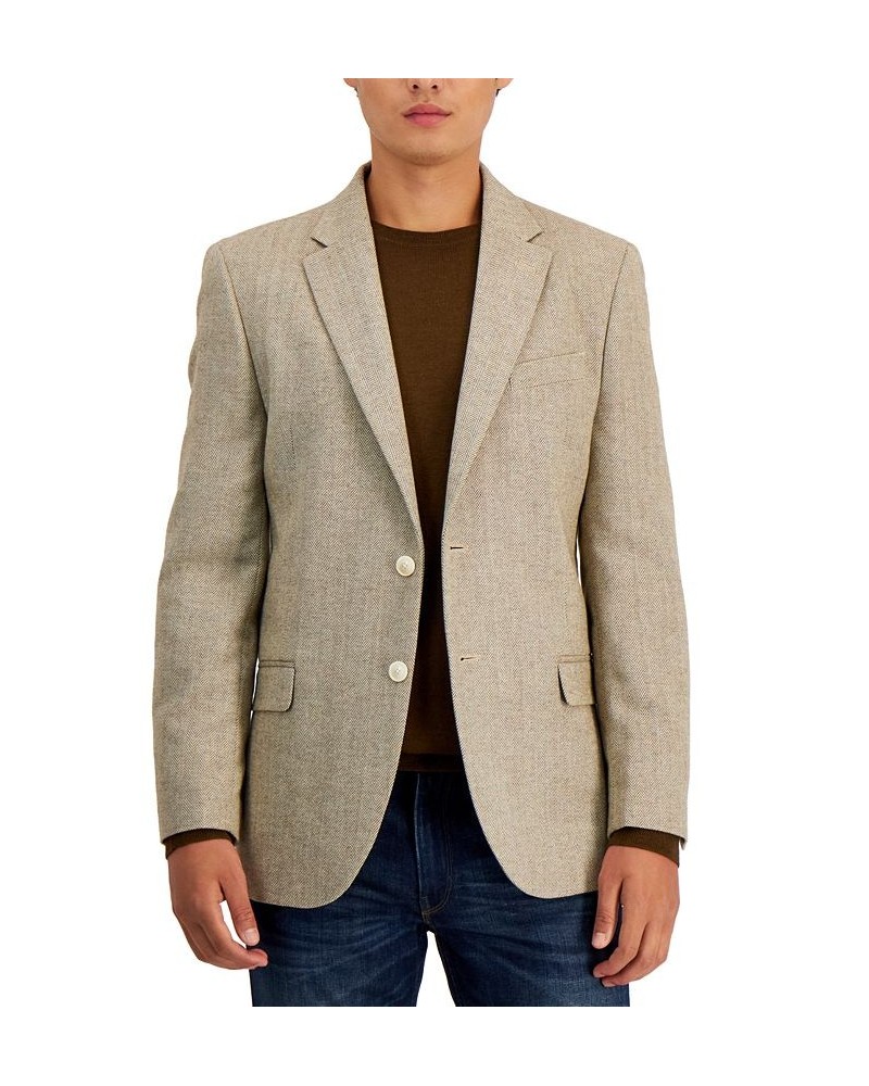 Men's Modern-Fit Solid Herringbone Tweed Sport Coat Tan/Beige $56.32 Blazers