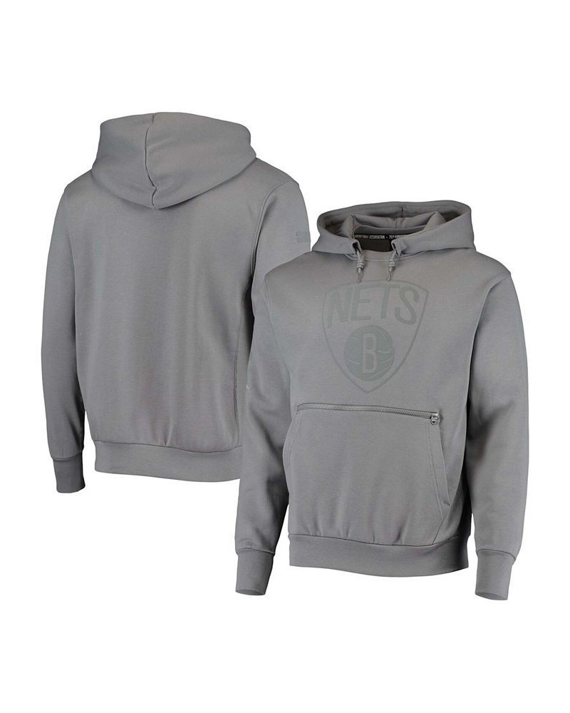 Brand Men's Gray Brooklyn Nets Statement Edition Courtside Pullover Hoodie $33.11 Sweatshirt