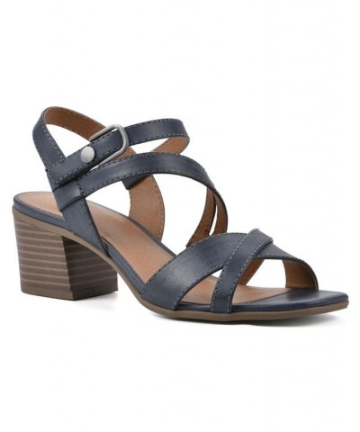 Women's Let Go Stacked Heel Sandals Blue $43.45 Shoes