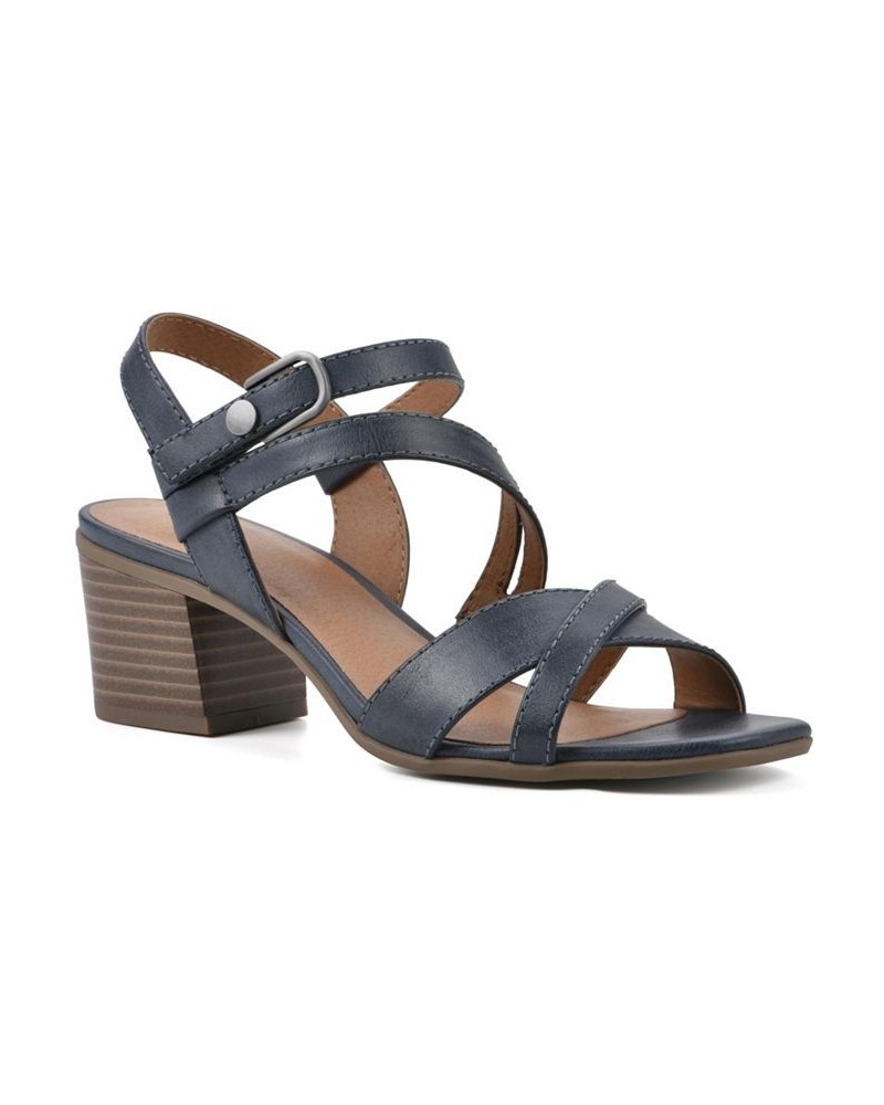 Women's Let Go Stacked Heel Sandals Blue $43.45 Shoes