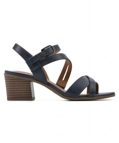 Women's Let Go Stacked Heel Sandals Blue $43.45 Shoes