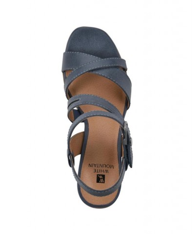 Women's Let Go Stacked Heel Sandals Blue $43.45 Shoes