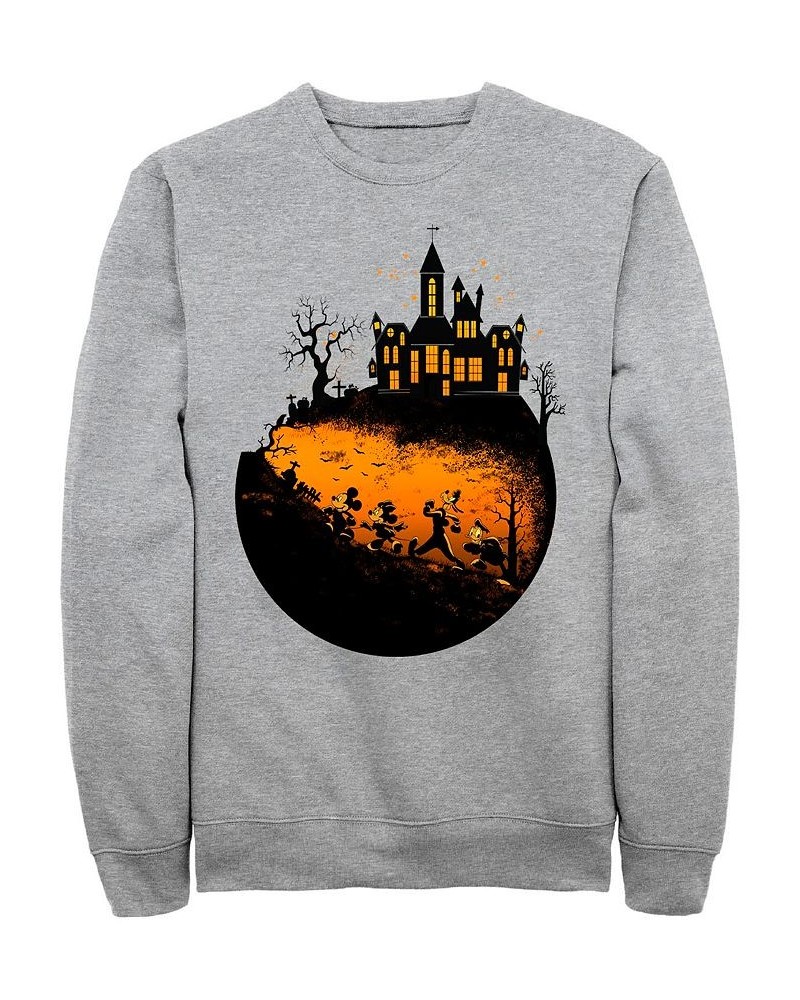 Men's Mickey Classic Mickeys Haunted Halloween Crew Fleece Pullover Gray $29.67 Sweatshirt