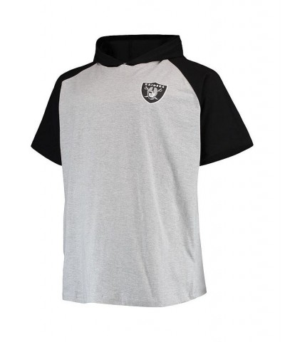 Men's Heathered Gray, Black Las Vegas Raiders Big and Tall Raglan Short Sleeve Pullover Hoodie $21.59 Sweatshirt