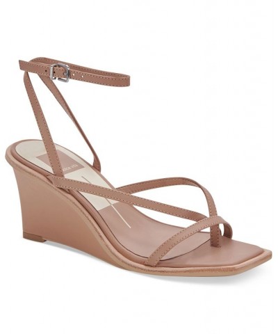 Women's Gemini Strappy Wedge Sandals Brown $60.20 Shoes