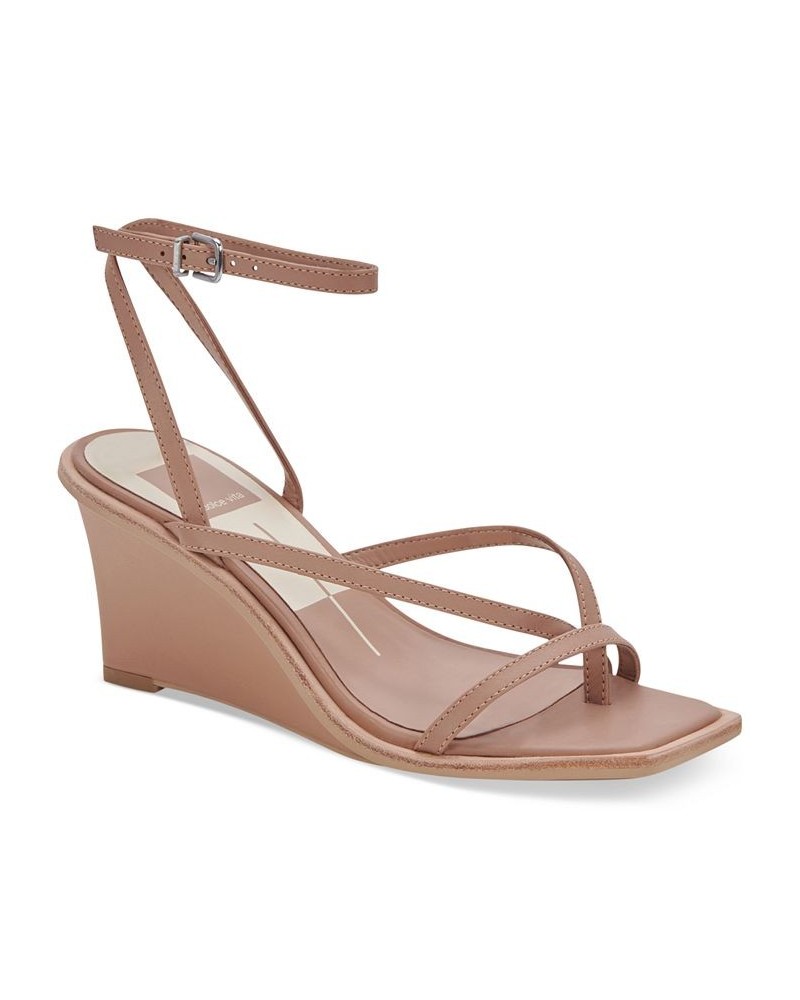 Women's Gemini Strappy Wedge Sandals Brown $60.20 Shoes