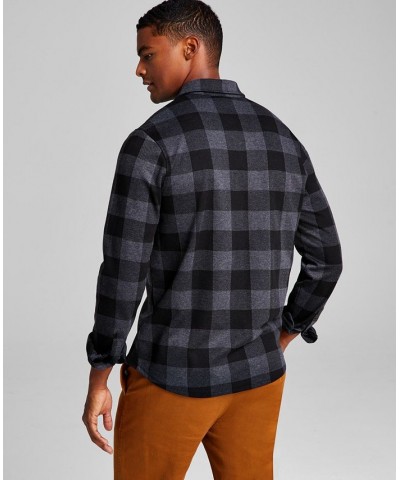 Men's Heavyweight Plaid Long-Sleeve Button-Up Shirt Gray $21.19 Shirts